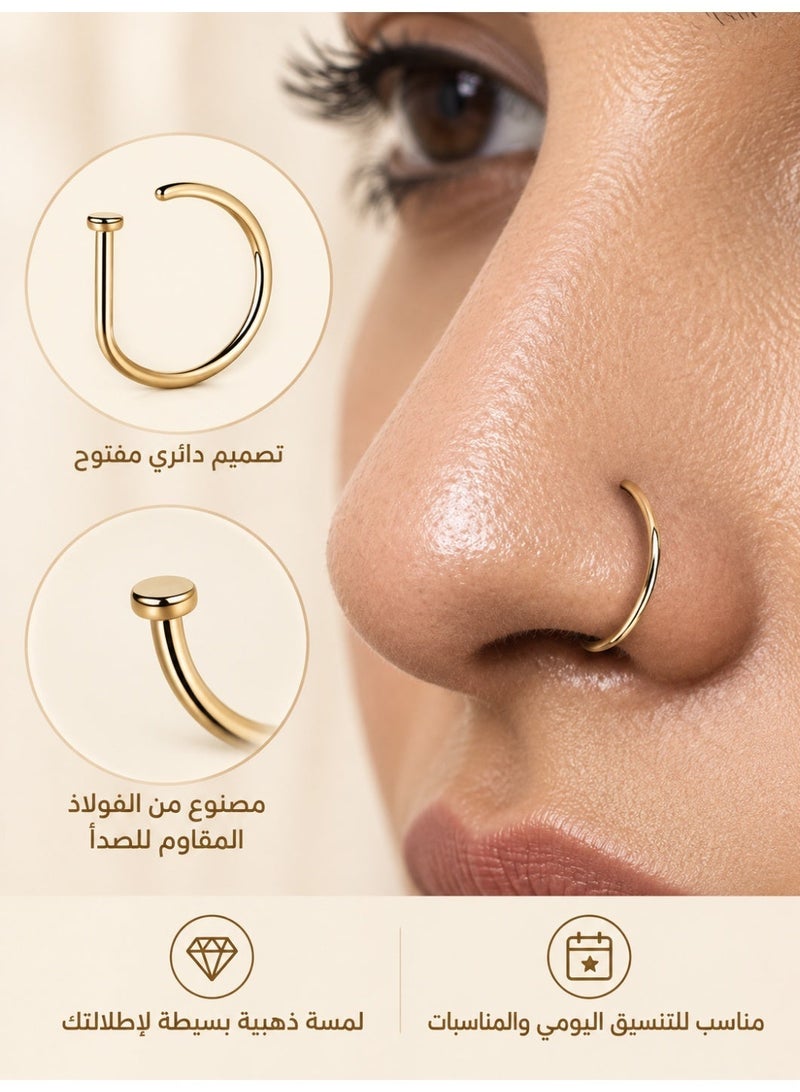 Ginora Gold-Tone Open Nose Hoop Ring, Minimalist Stainless Steel Nose Jewelry with Smooth Polished Finish for Daily Wear and Special Occasions - Image 3
