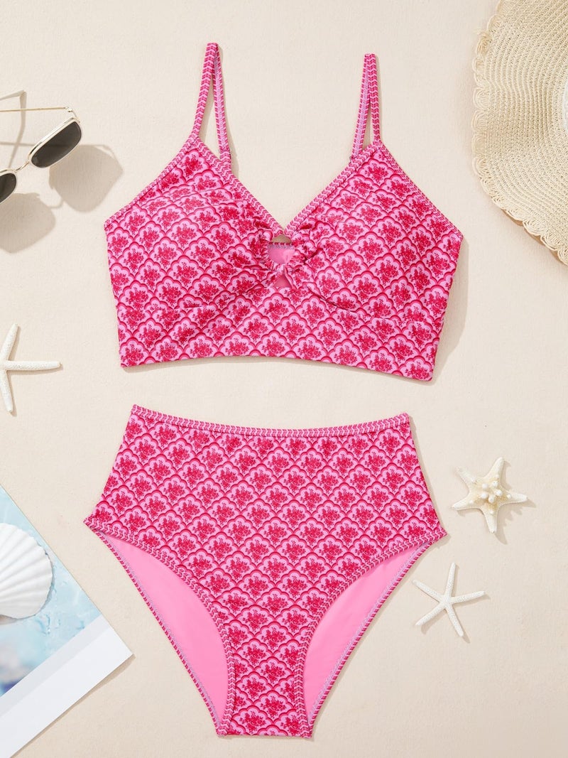 Herseas Women's Tummy Control Bikini Sets Floral Print Cutout Popular Swimsuits 2 Piece V Neck Teen Girls O Ring High Waisted Bathing Suits Stretchy Sexy Holiday Outfits Swimwear Medium - Image 4