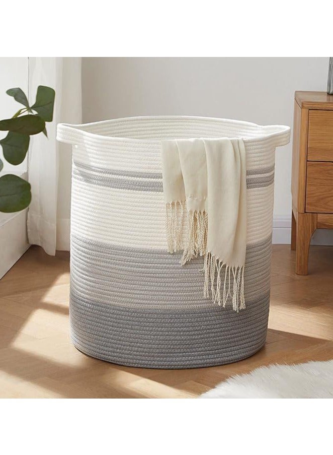 80L Laundry Hamper With Handles,Decorative Basket For Living Room,Woven Storage Basket For Toys Bin,Pillows, Blankets,Clothes 20x18inc (Gradient Gray) - Image 1