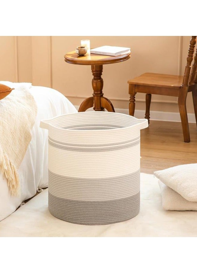 80L Laundry Hamper With Handles,Decorative Basket For Living Room,Woven Storage Basket For Toys Bin,Pillows, Blankets,Clothes 20x18inc (Gradient Gray) - Image 2