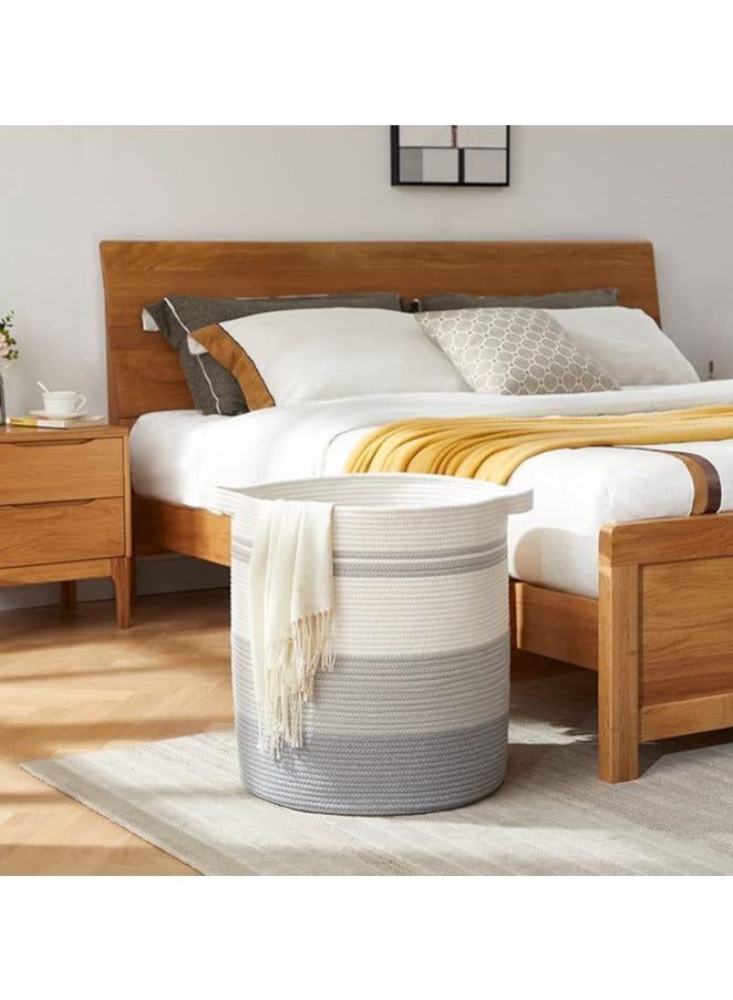 80L Laundry Hamper With Handles,Decorative Basket For Living Room,Woven Storage Basket For Toys Bin,Pillows, Blankets,Clothes 20x18inc (Gradient Gray) - Image 3