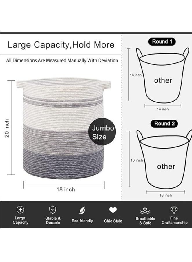 80L Laundry Hamper With Handles,Decorative Basket For Living Room,Woven Storage Basket For Toys Bin,Pillows, Blankets,Clothes 20x18inc (Gradient Gray) - Image 5