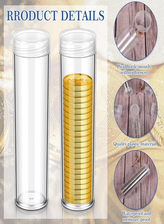 GOTOTOP 10 عبوة أنابيب بلاستيكية شفافة للدولار، أنابيب كبيرة للدولار والربع والقرش مع غطاء لولبي لتخزين الفواتير بقطر 25 مم لمستلزمات جمع الفواتير - Image 2