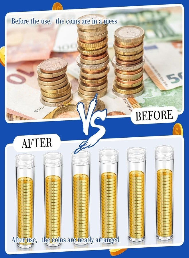 GOTOTOP 10 عبوة أنابيب بلاستيكية شفافة للدولار، أنابيب كبيرة للدولار والربع والقرش مع غطاء لولبي لتخزين الفواتير بقطر 25 مم لمستلزمات جمع الفواتير - Image 3