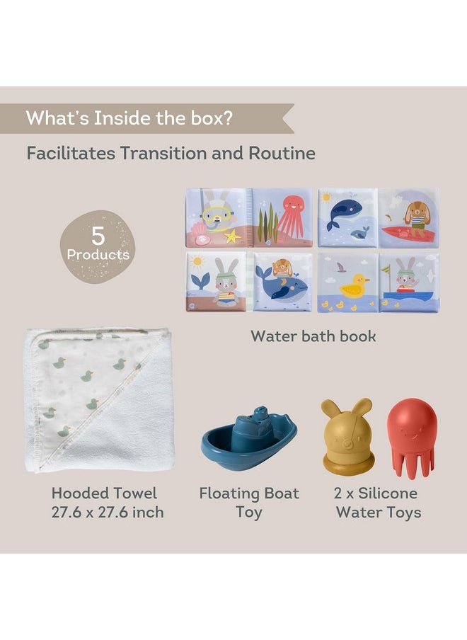 Taf Toys Taf Toys Bath Time Kit for Babies - Including Bath Book, Cotton Hooded Towel, Squeaking Bath Toys, Boat Toy - with 5-Piece Newborn Essentials, Baby Boy Bath Gift Set Baptism Gifts  - Image 5