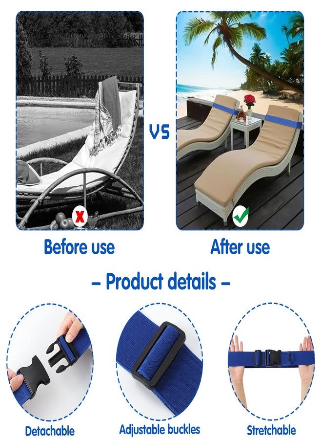 Prudiut 4 Pack Towel Bands for Beach Chairs Cruise, 2×15.7 Inch Beach Towel Clips Elastic Towel Bands with Adjustable Detachable Buckle, Beach Towel Bands for Cruise Accessories Must Haves - Image 4