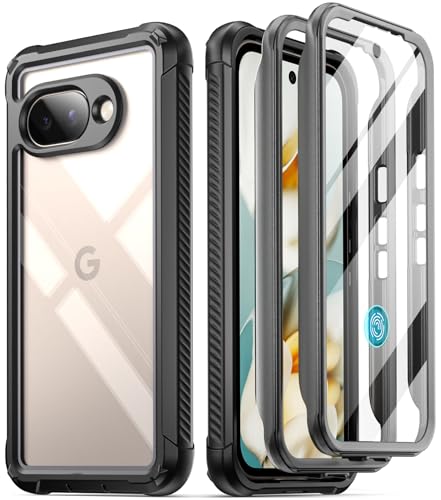 Poetic Guardian Case for Google Pixel 9A 5G 2025 Builtin Screen Protector Work with Fingerprint ID 2 Front Frame Wireless Charge Full Body Shockproof Rugged Clear Cover Case BlackClear - Image 1