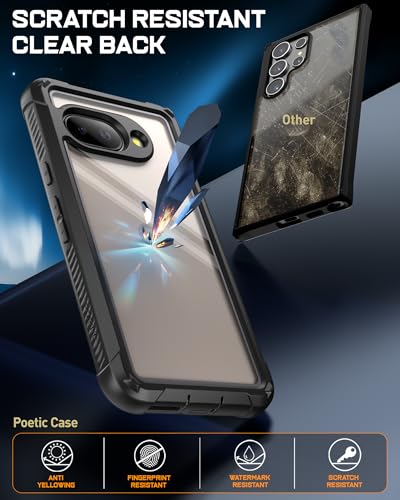 Poetic Guardian Case for Google Pixel 9A 5G 2025 Builtin Screen Protector Work with Fingerprint ID 2 Front Frame Wireless Charge Full Body Shockproof Rugged Clear Cover Case BlackClear - Image 3