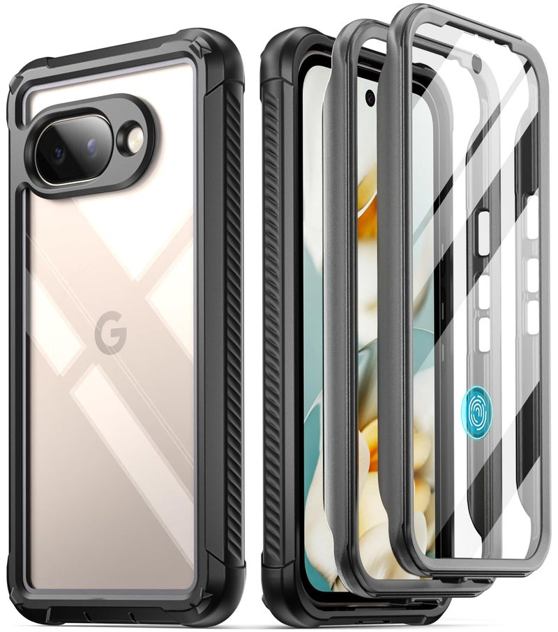Poetic Guardian Case for Google Pixel 9A 5G 2025 Builtin Screen Protector Work with Fingerprint ID 2 Front Frame Wireless Charge Full Body Shockproof Rugged Clear Cover Case BlackClear - Image 2