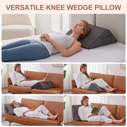 Bedluxe Knee Pillow for Back Sleeping, Leg Pillow Knee Wedge Pillow, Memory Foam Wedge Pillows for Legs After Surgery, Triangle Pillow for Knee Support, Leg Elevation, Knees Hip Back Pain Relief, Short Plush - Image 2