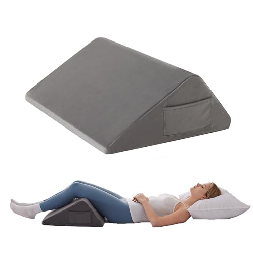 Bedluxe Knee Pillow for Back Sleeping, Leg Pillow Knee Wedge Pillow, Memory Foam Wedge Pillows for Legs After Surgery, Triangle Pillow for Knee Support, Leg Elevation, Knees Hip Back Pain Relief, Short Plush - Image 1