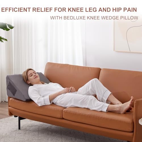 Bedluxe Knee Pillow for Back Sleeping, Leg Pillow Knee Wedge Pillow, Memory Foam Wedge Pillows for Legs After Surgery, Triangle Pillow for Knee Support, Leg Elevation, Knees Hip Back Pain Relief, Short Plush - Image 5