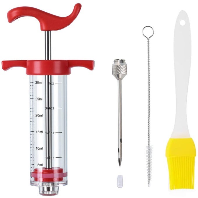 PLASTIC MEAT INJECTOR TURKEY INJECTOR SYRINGE MARINADE INJECTOR TURKEY INJECTION KIT MEAT INJECTORS FOR SMOKING BBQ GRILL INJECTOR RED 1OZ 1 INJECTOR 1 NEEDLE