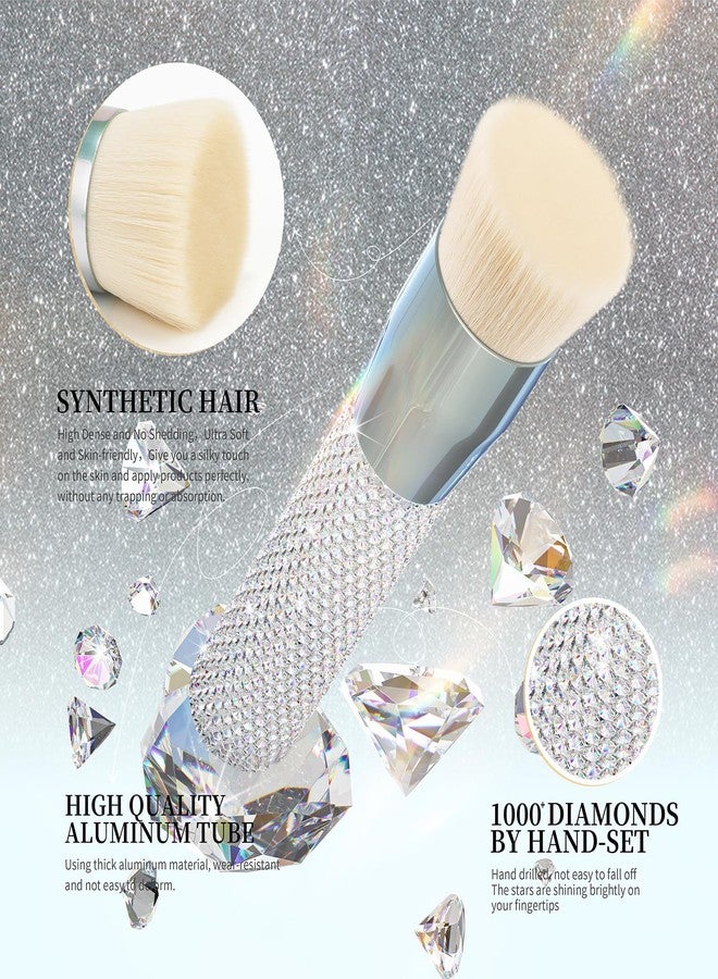 DUcare Rhinestone Foundation brush Diamond Bling Makeup Tanning Brush Flat Top Kabuki Brush, Synthetic Professional Liquid Blending Mineral Powder Makeup Tools - Image 5