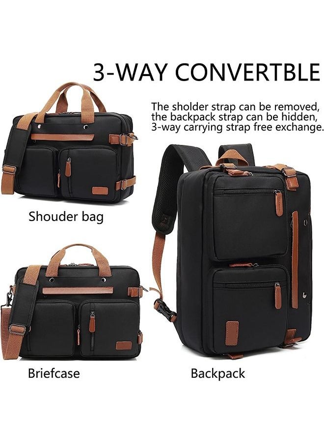 Arabest 3 in 1 Laptop Backpack, 17.3 Inch Laptop Bag Messenger Bag Shoulder Bag for Men/Women, Water-Proof Briefcase Multi-functional Notebook Computer Bag for Travel Business, Canvas Black  - Image 2