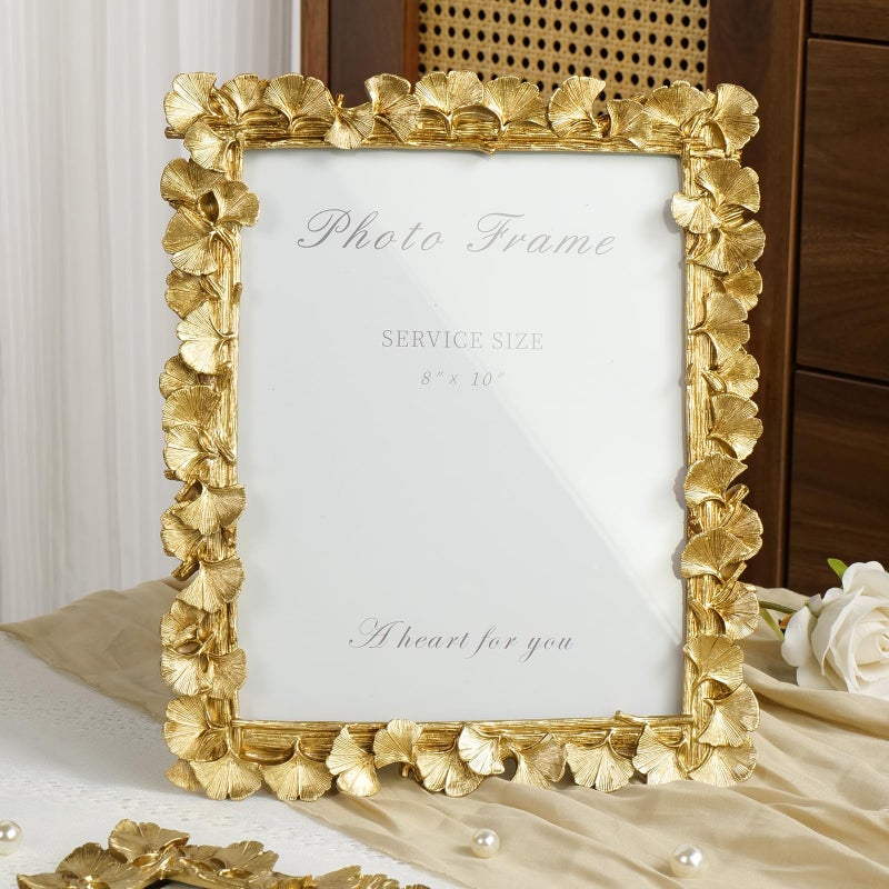 Cuspin 8x10 Picture Frame Gold Picture Frames, Vintage Ornate Frame Leaf Textured Hand-Crafted Resin with Glass Front, Antique Photo Frame for Wall Hanging and Tabletop Display, Retro Design Home Decor - Image 2
