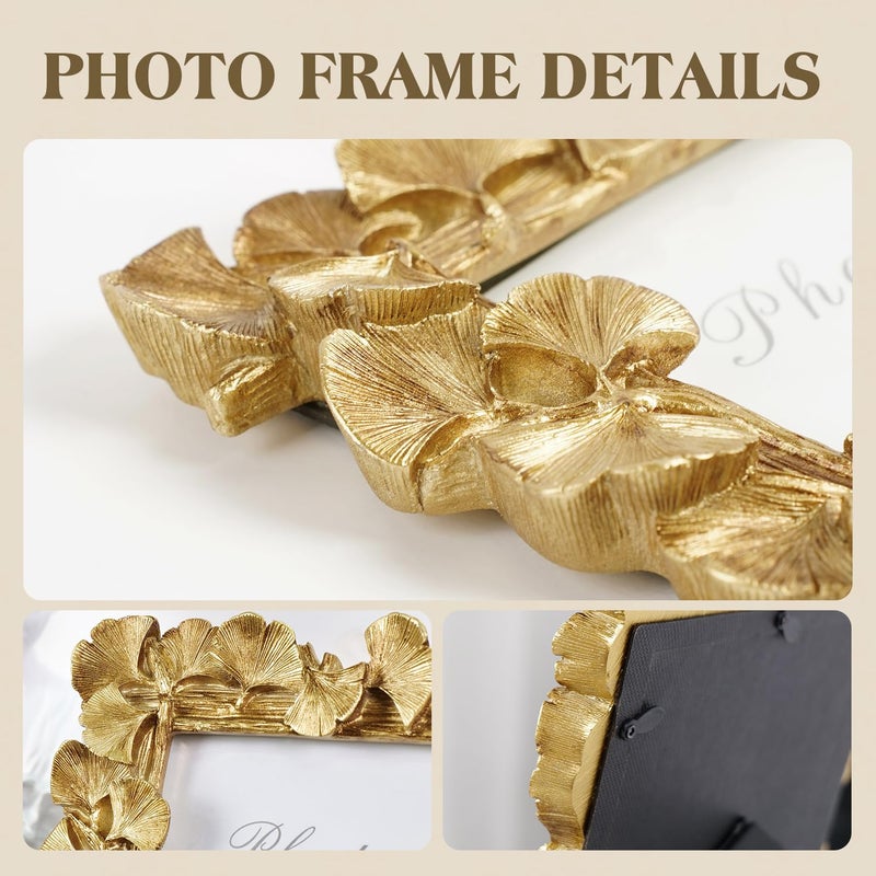 Cuspin 8x10 Picture Frame Gold Picture Frames, Vintage Ornate Frame Leaf Textured Hand-Crafted Resin with Glass Front, Antique Photo Frame for Wall Hanging and Tabletop Display, Retro Design Home Decor - Image 3