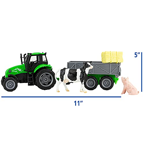 Breyer Horses Breyer Farms Tractor and Tag-a-Long Wagon Playset | 5" H x 11" L x 4" D | Cow and Pig Included | 1:32 Scale | Model #59238, Green - Image 3