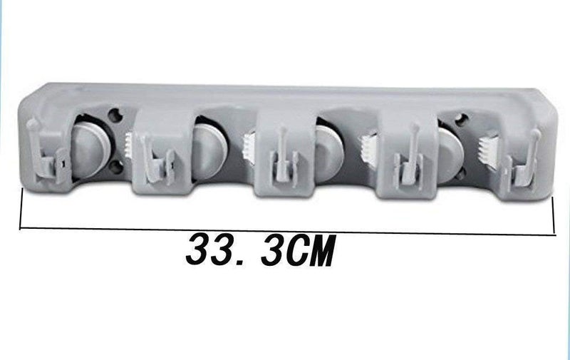 MYPS Plastic Broom and Mop Holder Wall Mounted Hanger Organizer Stand of 4 Positions with 5 Hooks and Holds Up to 9 Tools - Image 3