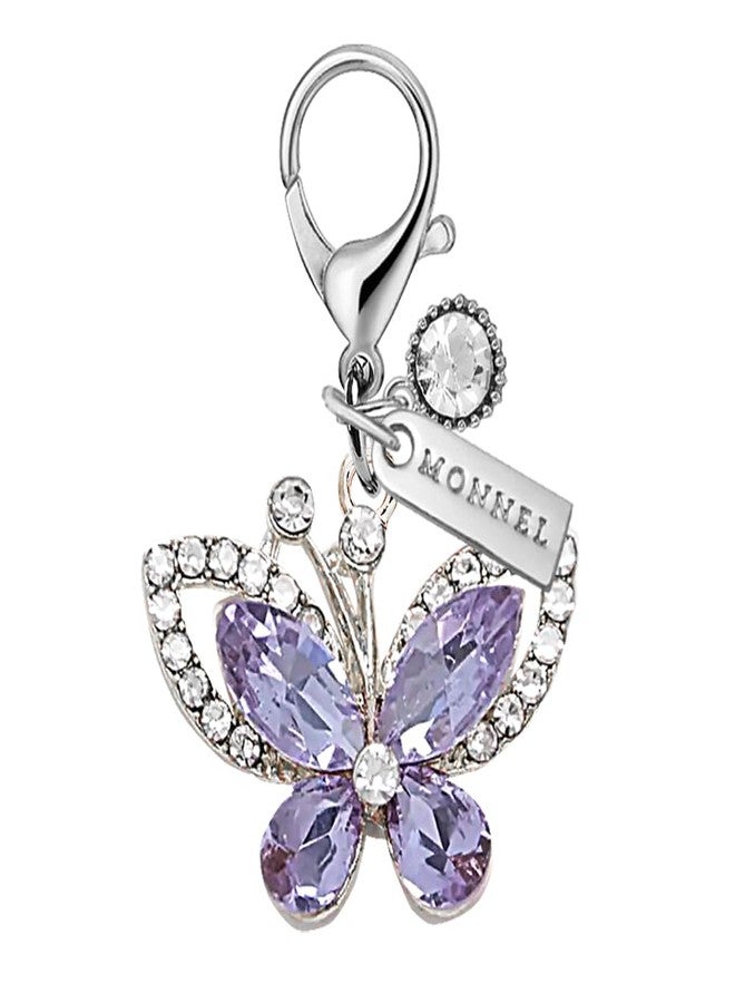 MONNEL MC606 Little Crystal Butterfly Lobster Clasp 3D Charm for Women with Velvet Bag (Purple,1 Piece) - Image 1
