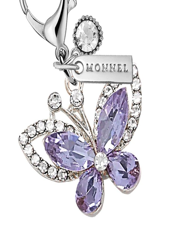 MONNEL MC606 Little Crystal Butterfly Lobster Clasp 3D Charm for Women with Velvet Bag (Purple,1 Piece) - Image 2