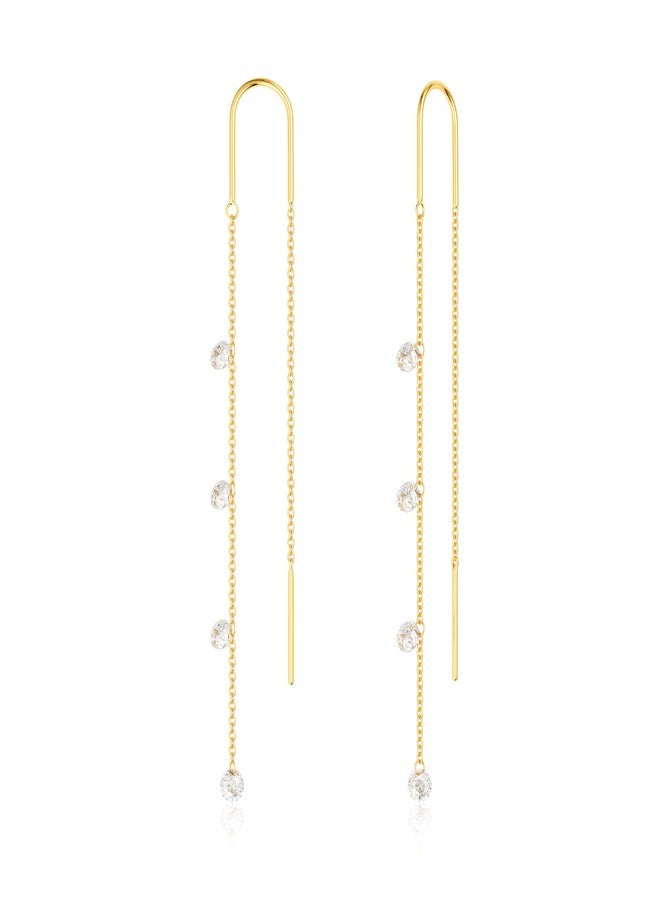 Moodear Dangle Earrings for Women - Gold/Silver Threader Dangling Earring stacks with Long Chain - Hypoallergenic Cubic Zirconia Hoop and Stud Prom Wedding Jewelry Set, Brass, No Gemstone - Image 1