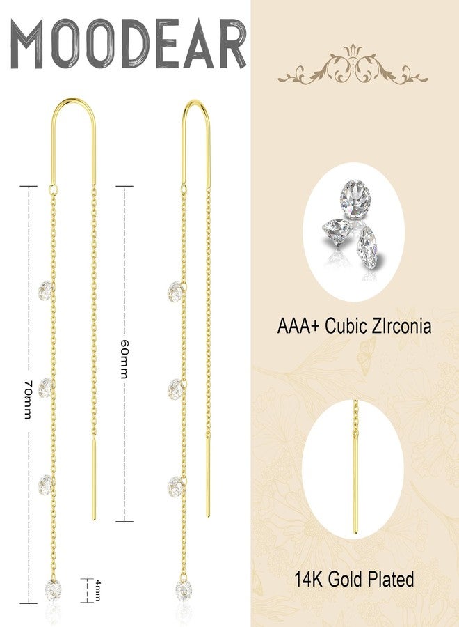 Moodear Dangle Earrings for Women - Gold/Silver Threader Dangling Earring stacks with Long Chain - Hypoallergenic Cubic Zirconia Hoop and Stud Prom Wedding Jewelry Set, Brass, No Gemstone - Image 5