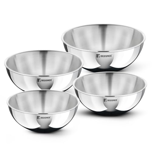 Bergner Argent TriPly Stainless Steel 4 Pcs Tasra Set - 16cm (900ml), 18cm (1L), 22cm (2.25L), 24cm (2.5L), Less Oil Use, Healthy Cooking, Even and Faster Heating - Induction and Gas Stove Ready - Image 1