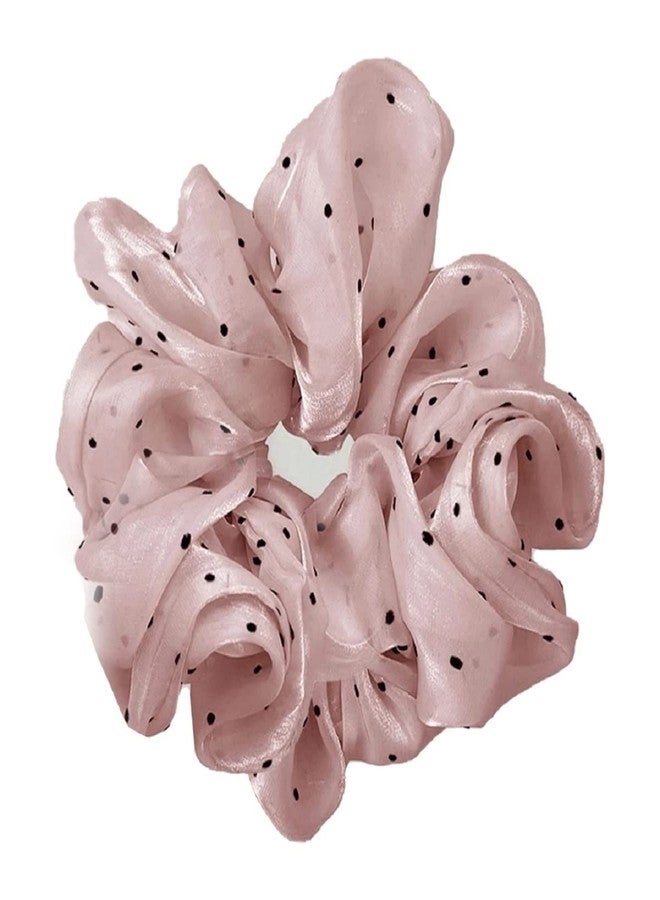 Fabula by OOMPH Jewellery Pink Shimmer Organza Polka Dots Big Large Scrunchy RubberBand Hair Tie Ponytail Holder For Women & Girls Stylish Latest (HSSK89_AMR3) - Image 2