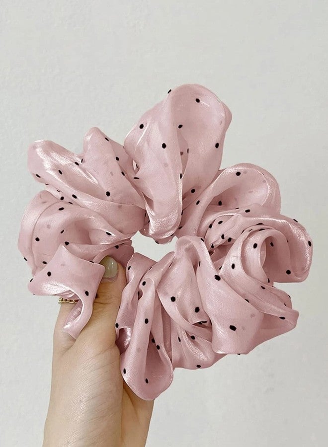 Fabula by OOMPH Jewellery Pink Shimmer Organza Polka Dots Big Large Scrunchy RubberBand Hair Tie Ponytail Holder For Women & Girls Stylish Latest (HSSK89_AMR3) - Image 3