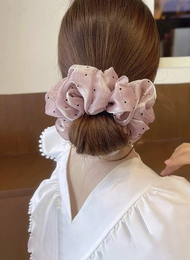 Fabula by OOMPH Jewellery Pink Shimmer Organza Polka Dots Big Large Scrunchy RubberBand Hair Tie Ponytail Holder For Women & Girls Stylish Latest (HSSK89_AMR3) - Image 4
