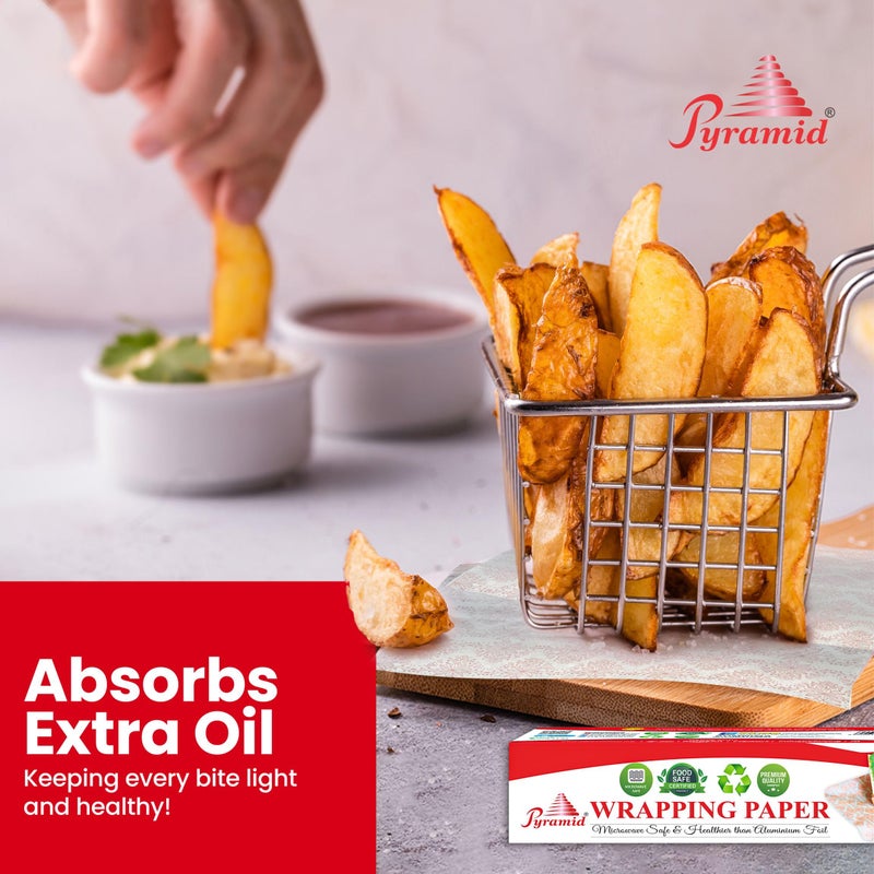 Pyramid Food Wrapping Paper 1 kg, Roll with Cutter Blade, White with Orange Floral Print, Food Grade and Eco-Friendly-Pyramid - Image 3