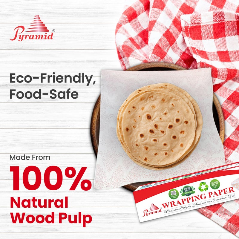 Pyramid Food Wrapping Paper 1 kg, Roll with Cutter Blade, White with Orange Floral Print, Food Grade and Eco-Friendly-Pyramid - Image 2