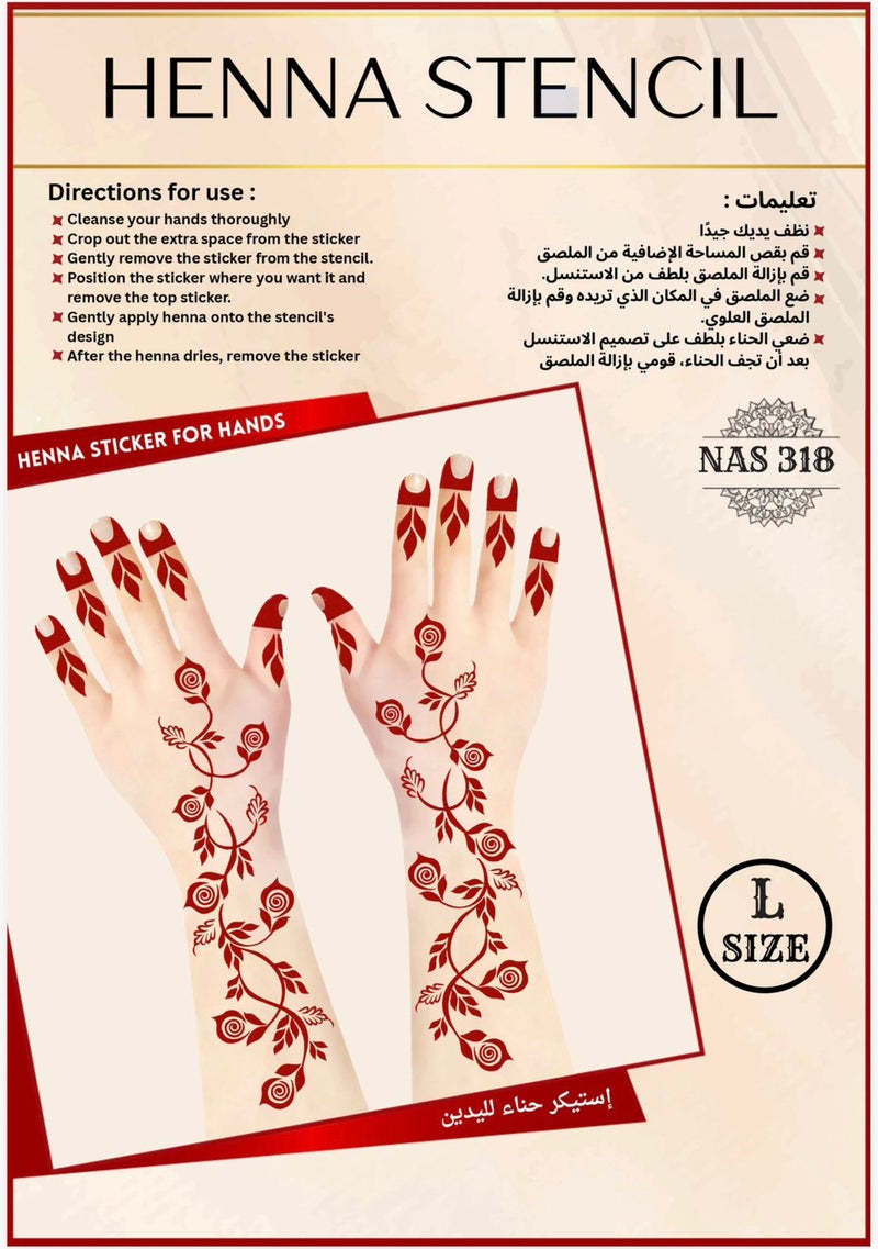 Henna Stencil Set for Both Hands, 3PC COMBO – Reusable Mehndi Design Stickers for Hands NAS318