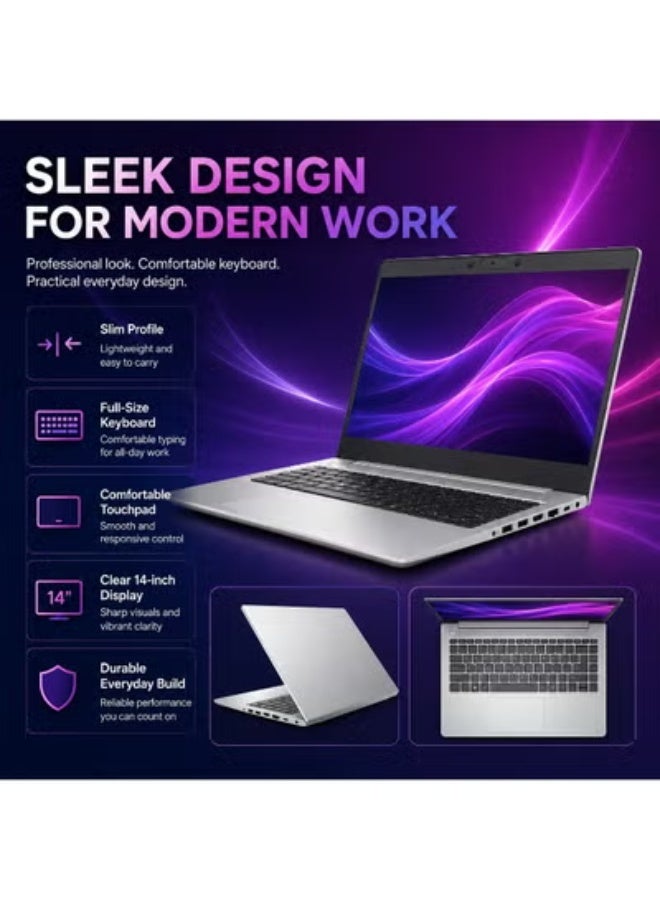 Business Laptop 14 Inch Full HD Display, Core i5 Processor, 8GB RAM, 128GB SSD, Integrated Graphics, Includes Laptop Bag, Wireless Mouse and Laptop Stand for Work & Study - Image 3