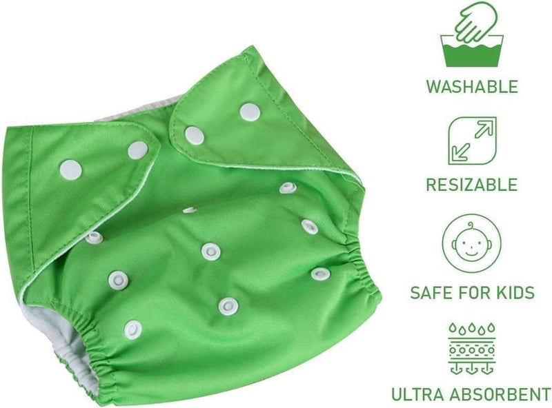 Baby Cloth Diaper Reusable Cotton Pocket Nappy Adjustable Washable Waterproof Breathable Soft Insert for Newborn Infant Toddler 0-3 Years (Green) - Image 1