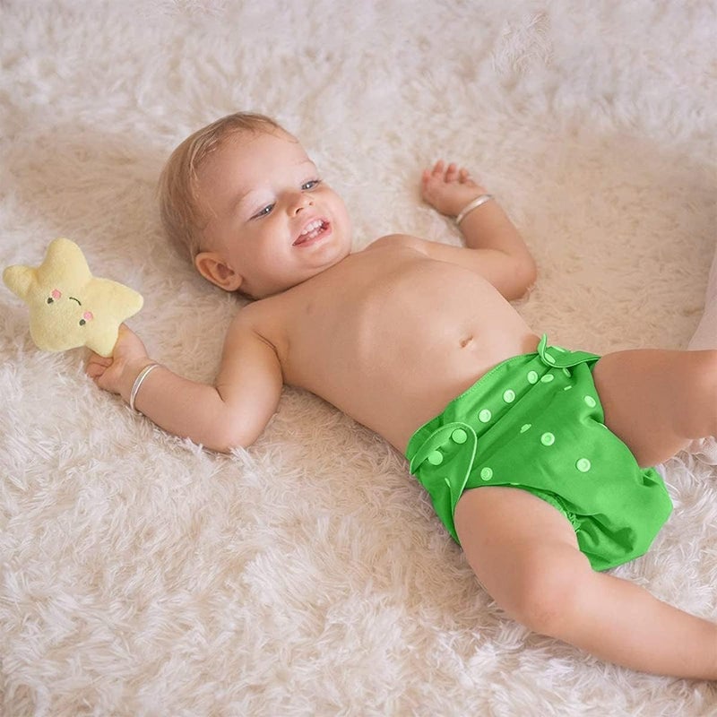 Baby Cloth Diaper Reusable Cotton Pocket Nappy Adjustable Washable Waterproof Breathable Soft Insert for Newborn Infant Toddler 0-3 Years (Green) - Image 4