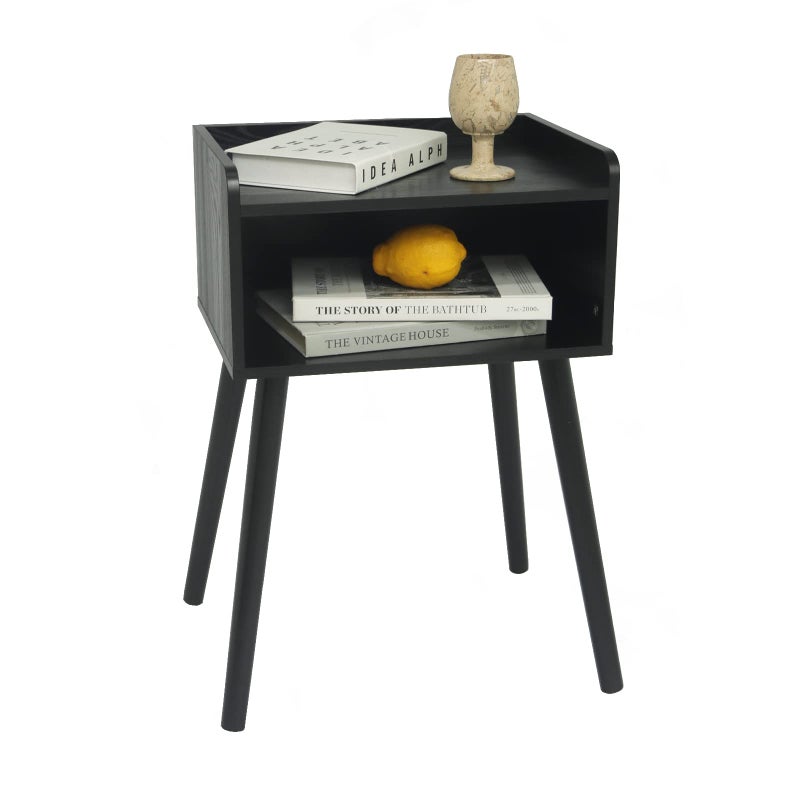MaxSmeo Nightstand Mid Century Modern Side Table Bedroom with Storage Small End Bedside Table with Solid Wood Legs for Living Room Office Small Spaces Black