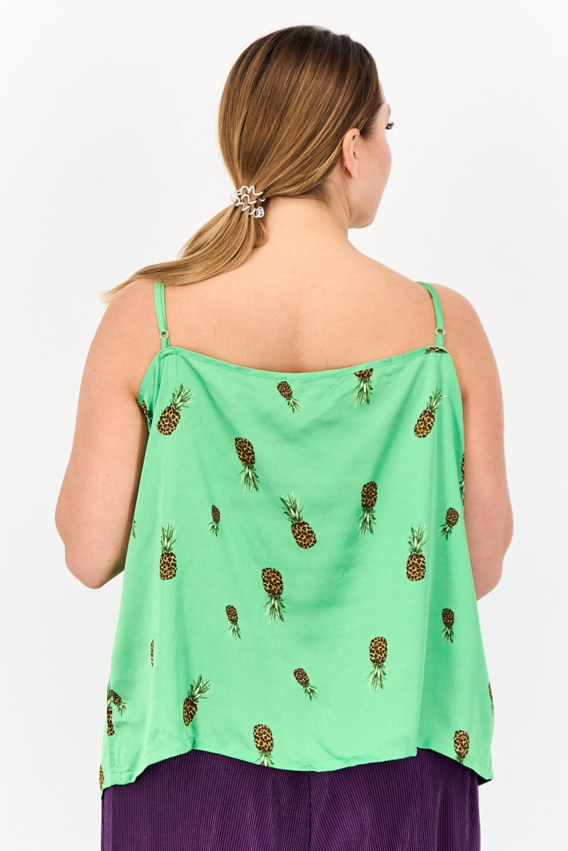 Never fully Dressed Women V-Neck Sleeveless Allover Print Tank Top, Green - Image 3
