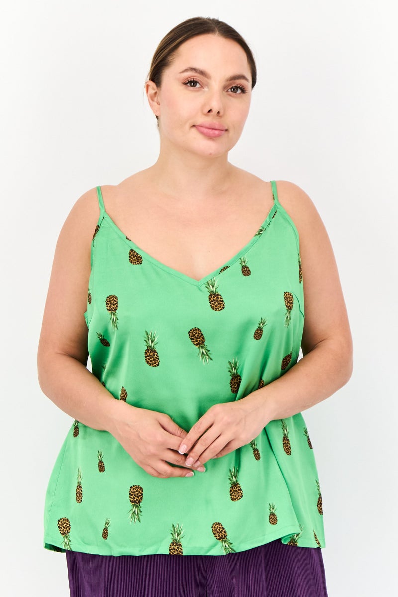 Never fully Dressed Women V-Neck Sleeveless Allover Print Tank Top, Green - Image 1