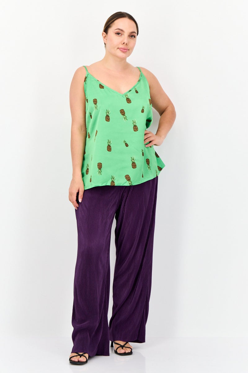 Never fully Dressed Women V-Neck Sleeveless Allover Print Tank Top, Green - Image 4