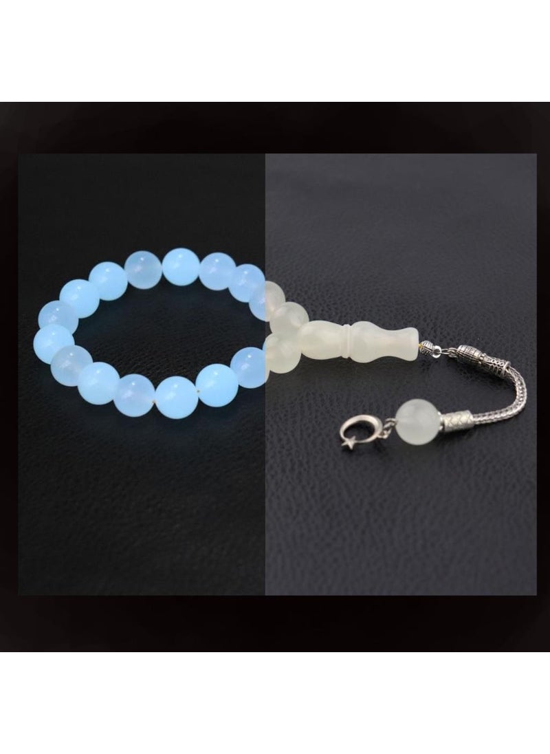 Pigado - Crescent and Star Tasseled Coarse-Grained Cat's Eye Phosphorescent Efe Rosary - Image 1