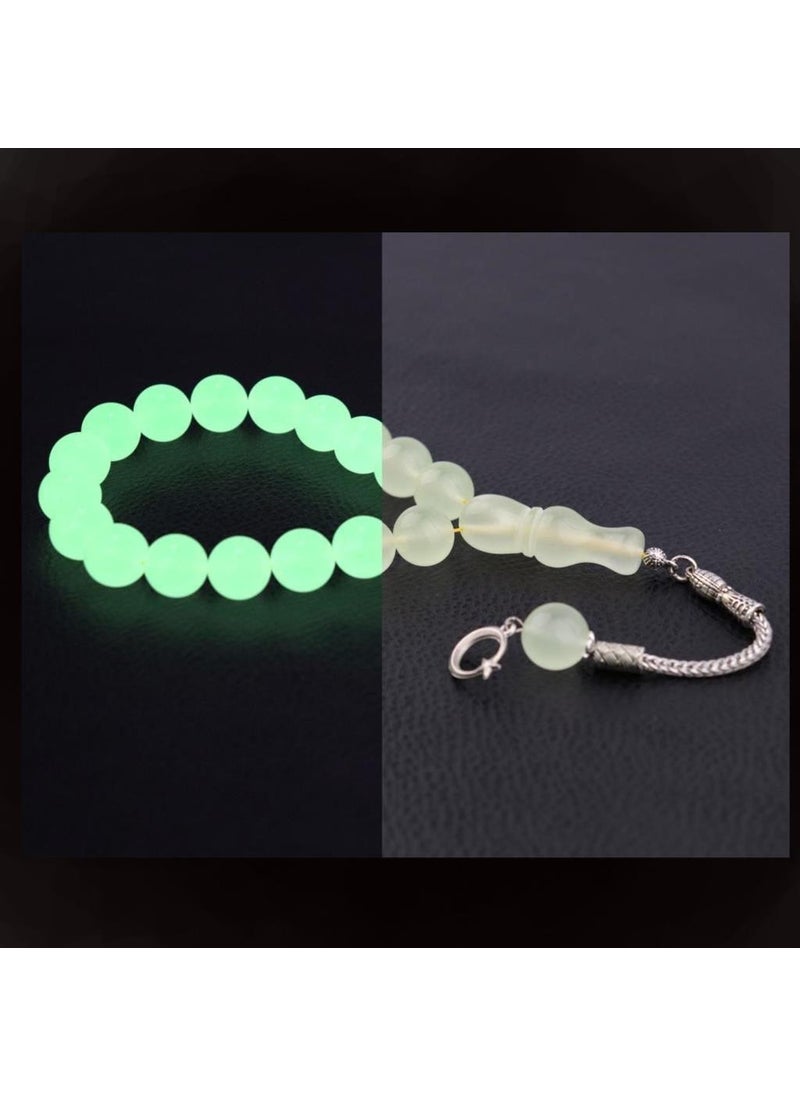 Pigado - Crescent and Star Tasseled Coarse-Grained Cat's Eye Phosphorescent Efe Rosary - Image 1