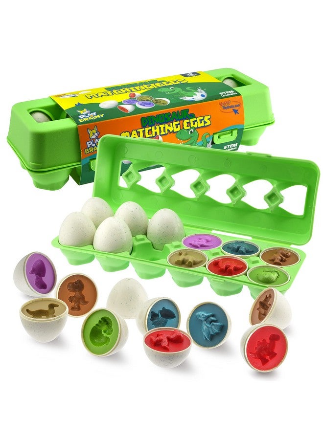 Play Brainy Play Brainy Dinosaur Matching Eggs for Toddlers, 12 Pc. Set, Colorful Early Learning and Educational STEM Fun Teaches Colors and Shapes, Sorting and Fine Motor Skills, Recognition, Easter Gift  - Image 1