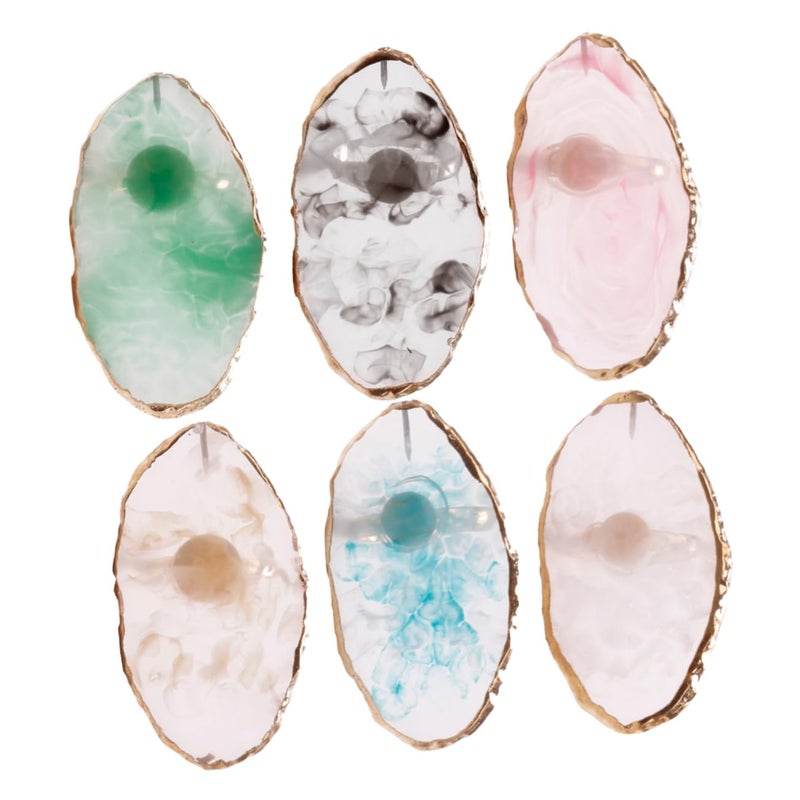 Ipetboom 6pcs Nail Art Mixing Palette Resin Material Blending Tray for Nail Art Painting Smooth Edges Unique Agate Design for Makeup and Pigments - Image 1