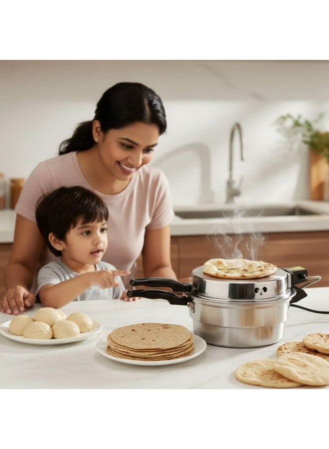 AMM 28CM Electric Roti Maker 1000W | Aluminum Non-Stick Plate | Chapati, Naan & Pizza Maker | Fast Heating Flatbread Cooker - Image 4