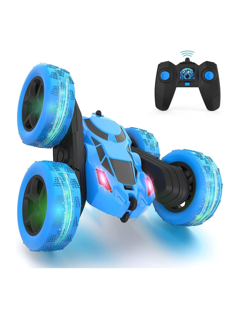 راكسوم سيارة تحكم عن بعد، لعبة سيارة بهلوانية تعمل بالتحكم عن بعد، دفع رباعي 2.4 جيجاهرتز، سيارة دوارة 360 درجة تعمل بالتحكم عن بعد، مزودة بمصابيح أمامية، سيارات ألعاب للأطفال في عيد الميلاد للأولاد/البنات (أزرق) - Image 1