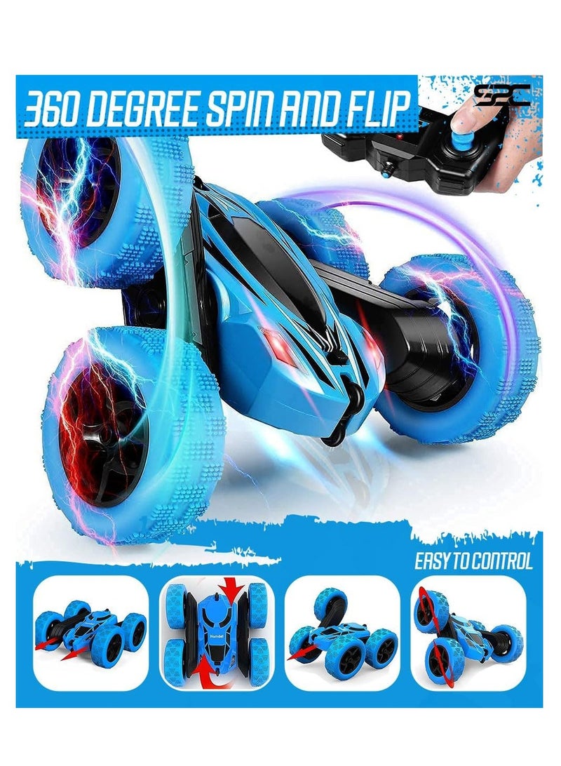 راكسوم سيارة تحكم عن بعد، لعبة سيارة بهلوانية تعمل بالتحكم عن بعد، دفع رباعي 2.4 جيجاهرتز، سيارة دوارة 360 درجة تعمل بالتحكم عن بعد، مزودة بمصابيح أمامية، سيارات ألعاب للأطفال في عيد الميلاد للأولاد/البنات (أزرق) - Image 3