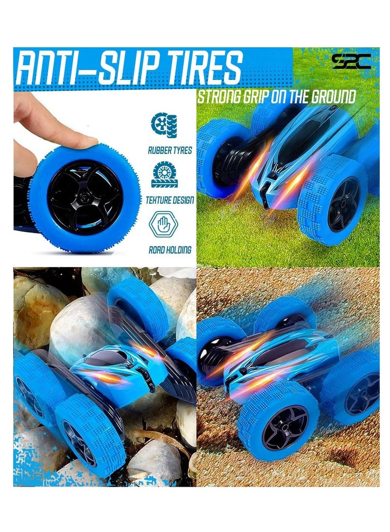 راكسوم سيارة تحكم عن بعد، لعبة سيارة بهلوانية تعمل بالتحكم عن بعد، دفع رباعي 2.4 جيجاهرتز، سيارة دوارة 360 درجة تعمل بالتحكم عن بعد، مزودة بمصابيح أمامية، سيارات ألعاب للأطفال في عيد الميلاد للأولاد/البنات (أزرق) - Image 4