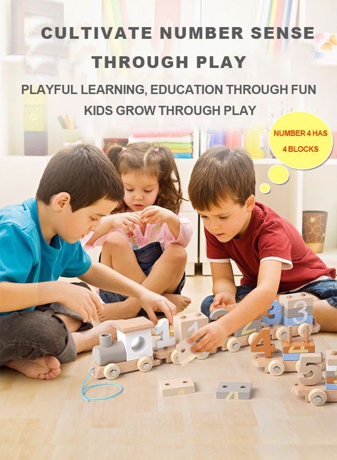 Beauenty Digital Train Wooden Toy   Children's Assembly Blocks   Educational Toy for Kids| Sensory Toy | Travel Learning Toy | Gift for 2-8 Year Old Boys  Girls - Image 1